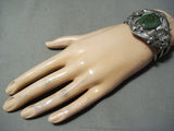 Huge Authentic Vintage Native American Navajo Green Turquoise Leaf Sterling Silver Bracelet-Nativo Arts