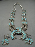 Vintage Zuni Native American Sterling Silver Turquoise Squash Blossom Necklace-Nativo Arts