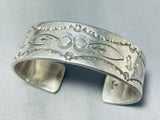 Awesome Vintage Native American Navajo Handcarved Smooth Sterling Silver Bracelet-Nativo Arts