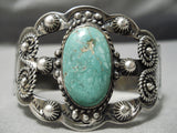 Old Old Vintage Native American Navajo Domed Cerrillos Turquoise Sterling Silver Swirl Bracelet-Nativo Arts