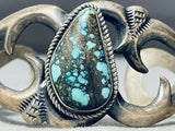 Important Vintage Native American Navajo Wide Web Lander Blue Turquoise Sterling Silver Bracelet-Nativo Arts