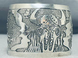 Exceptional Native American Navajo Signed Sterling Silver Storyteller Scene Huge Cuff-Nativo Arts