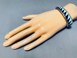 One Of The Most Unique Vintage Native American Navajo Turquoise Inlay Sterling Silver Bracelet-Nativo Arts