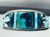 One Of Most Unique Vintage Navajo Turquoise Sterling Silver Inlay Bracelet-Nativo Arts
