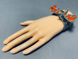 Rare Native American Navajo Signed Inlay Coral Kingman Turquoise Sterling Silver Dragonfly Cuff-Nativo Arts