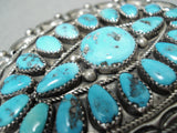 Astounding Vintage Native American Navajo Morenci Turquoise Stering Silver Buckle-Nativo Arts