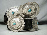 Signed Big Hand Tooled Vintage Native American Navajo Turquoise Sterling Silver Concho Belt-Nativo Arts