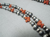 Native American Wrap Around Twice Santo Domingo Coral Sterling Silver Long Necklace-Nativo Arts