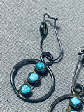 Wonderful Vintage Native American Zuni Blue Gem Turquoise Sterling Silver Earrings-Nativo Arts
