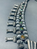 417 Gram Native American Navajo Sterling Silver Green Turquoise Squash Blossom Necklace-Nativo Arts