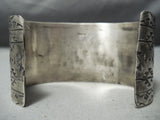 Native American Huge Oval Turquoise Wide Hand Stamped Sterling Silver Geometric Bracelet Cuff-Nativo Arts