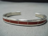 Impressive Zuni Native American Coral Inlay Sterling Silver Bracelet-Nativo Arts