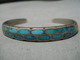 Incredible Vintage Native American Navajo Blue Gem Turquoise Sterling Silver Bracelet Old Inlay-Nativo Arts