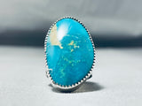 Awesome Native American Navajo Signed Blue Gem Turquoise Sterling Silver Colossal Ring-Nativo Arts