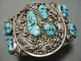 One Of Best Vintage Native American Navajo Turquoise Garden Of Leaves Sterling Silver Bracelet-Nativo Arts