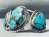 Triple Huge Vintage Native American Navajo Turquoise Sterling Silver Bracelet-Nativo Arts