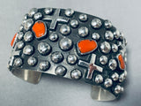 4 Directions Native American Navajo Chunky Coral Sterling Silver Coral Bracelet-Nativo Arts