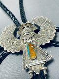 Spectacular Vintage Native American Navajo Turquoise Gigantic Sterling Silver Kachina Bolo-Nativo Arts
