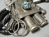One Of Biggest Best Vintage Native American Navajo Turquoise Sterling Silver Kachina Bolo Tie-Nativo Arts