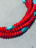 Singer Coral Native American Navajo Turquoise Sterling Silver Tube Necklace-Nativo Arts