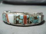 Beautiful Native American Navajo #8 Turquoise Mine, Coral, Opal Sterling Silver Bracelet-Nativo Arts