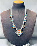 One Of The Most Intrciate Vintage Native American Navajo Turquoise Sterling Silver Necklace-Nativo Arts