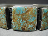 Huge Vintage Native American Navajo Squared Royston Turquoise Sterling Silver Bracelet Old-Nativo Arts