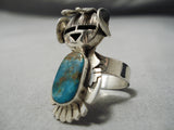 Nel Morton Kachina Native American Navajo Turquoise Sterling Silver Kachian Ring-Nativo Arts
