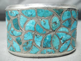 Heavy Detailoed Vintage Native American Zuni Turquoise Sterling Silver Bracelet Old-Nativo Arts