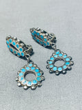 Very Rare Early 1900's Vintage Native American Zuni Turquoise Sterling Silver Earrings-Nativo Arts