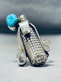 Whimsical Corncob Native American Navajo Morenci Turquoise Sterling Silver Corn Ring Signed-Nativo Arts