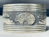 Heavy Hand Tooled Vintage Native American Navajo Blackbear Sterling Silver Bracelet Cuff-Nativo Arts