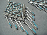 Beautiful Native American Zuni Blue Gem Turquoise Sterling Silver Dangle Earrings-Nativo Arts
