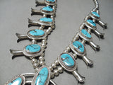 Blue Diamond Turquoise Vintage Native American Navajo Sterling Silver Squash Blossom Necklace-Nativo Arts