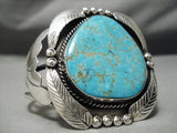 One Of The Best Vintage Native American Navajo #8 Turquoise Sterling Silver Leaf Bracelet-Nativo Arts