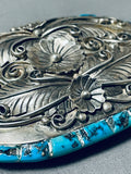 One Of Most Unique Vintage Native American Navajo Side Inlay Turquoise Sterling Silver Buckle-Nativo Arts