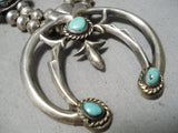 Vintage Native American Navajo Carico Lake Turquoise Sterling Silver Squash Blossom Necklace-Nativo Arts