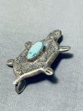 Fabulous Vintage Native American Navajo Turquoise Sterling Silver Turtle Pin Pendant-Nativo Arts
