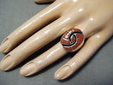 Exceptional Zuni Coral Inlay Sterling Silver Ring Native American-Nativo Arts