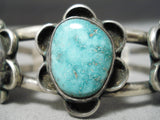 Striking Vintage Native American Navajo Carico Lake Turquoise Sterling Silver Bracelet Old-Nativo Arts