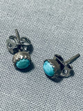 Simplistic Vintage Native American Navajo Turquoise Sterling Silver Earrings-Nativo Arts