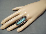 Excellent Vintage Native American Navajo Pilot Mountain Turquoise Sterling Silver Ring-Nativo Arts