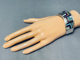 Native American Incredible Intricate Vintage Turquoise Lapis Sterling Silver Inlay Bracelet-Nativo Arts