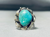 Unique Hallmark Vintage Native American Navajo Turquoise Sterling Silver Leaf Ring-Nativo Arts