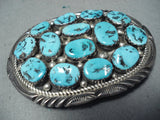 Mark Yazzie Native American Navajo Sleeping Beauty Turquoise Sterling Silver Buckle-Nativo Arts