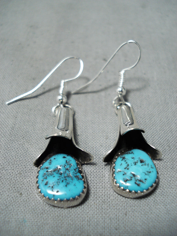 Fantastic Navajo Turquoise Sterling Silver Earrings Native American-Nativo Arts