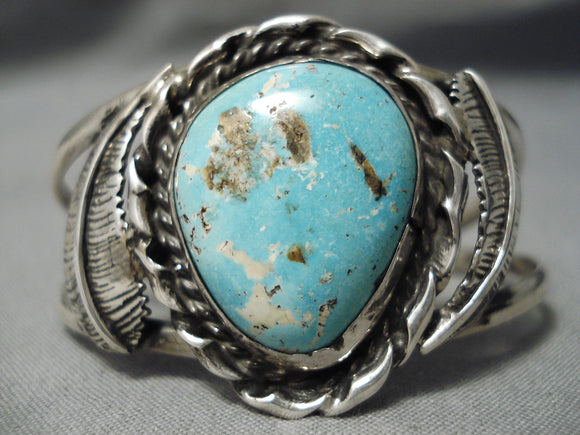 Rare High Grade Easter Blue Turquoise Vintage Native American Navajo Sterling Silver Bracelet-Nativo Arts