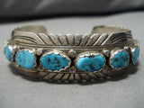 Striking Vintage Native American Navajo Chunky Turquoise Sterling Silver Bracelet-Nativo Arts