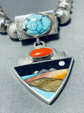 Native American Important Comanche Apache Turquoise Inlay Vintage Sterling Silver Necklace-Nativo Arts