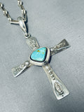 Important Ben Begaye (d) Vintage Native American Navajo Turquoise Sterling Silver Cross Necklace-Nativo Arts